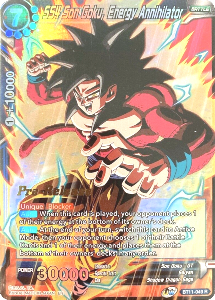 SS4 Son Goku, Energy Annihilator (BT11-049) [Vermilion Bloodline Prerelease Promos]